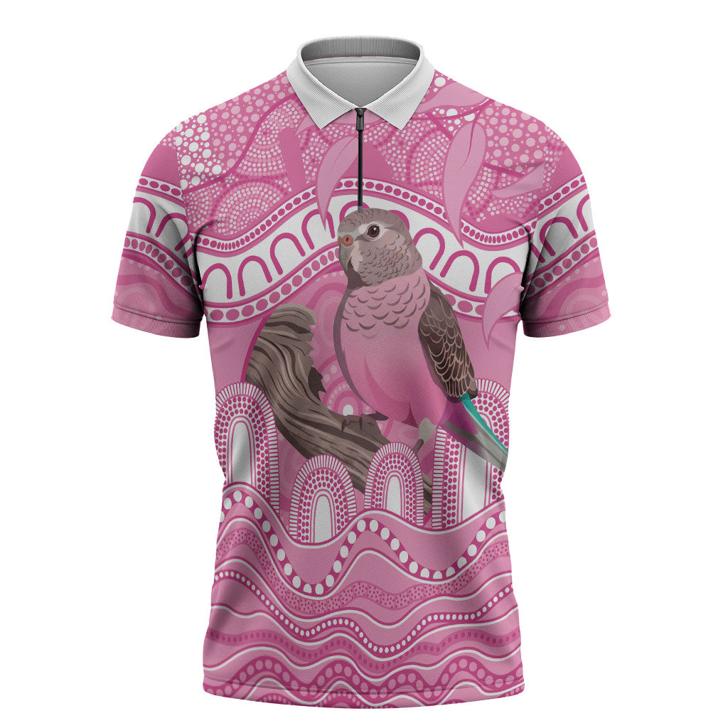 Indigenous Australia Bourkie Zipper Polo Shirt Aussie Bourke's Parrot Aboriginal Art