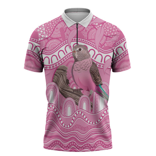 Indigenous Australia Bourkie Zipper Polo Shirt Aussie Bourke's Parrot Aboriginal Art