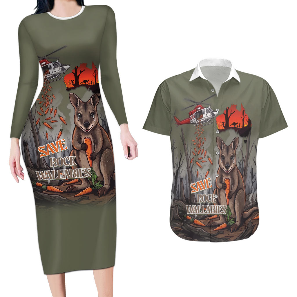 Save Rock Wallabies Australia 2026 Couples Matching Long Sleeve Bodycon Dress and Hawaiian Shirt