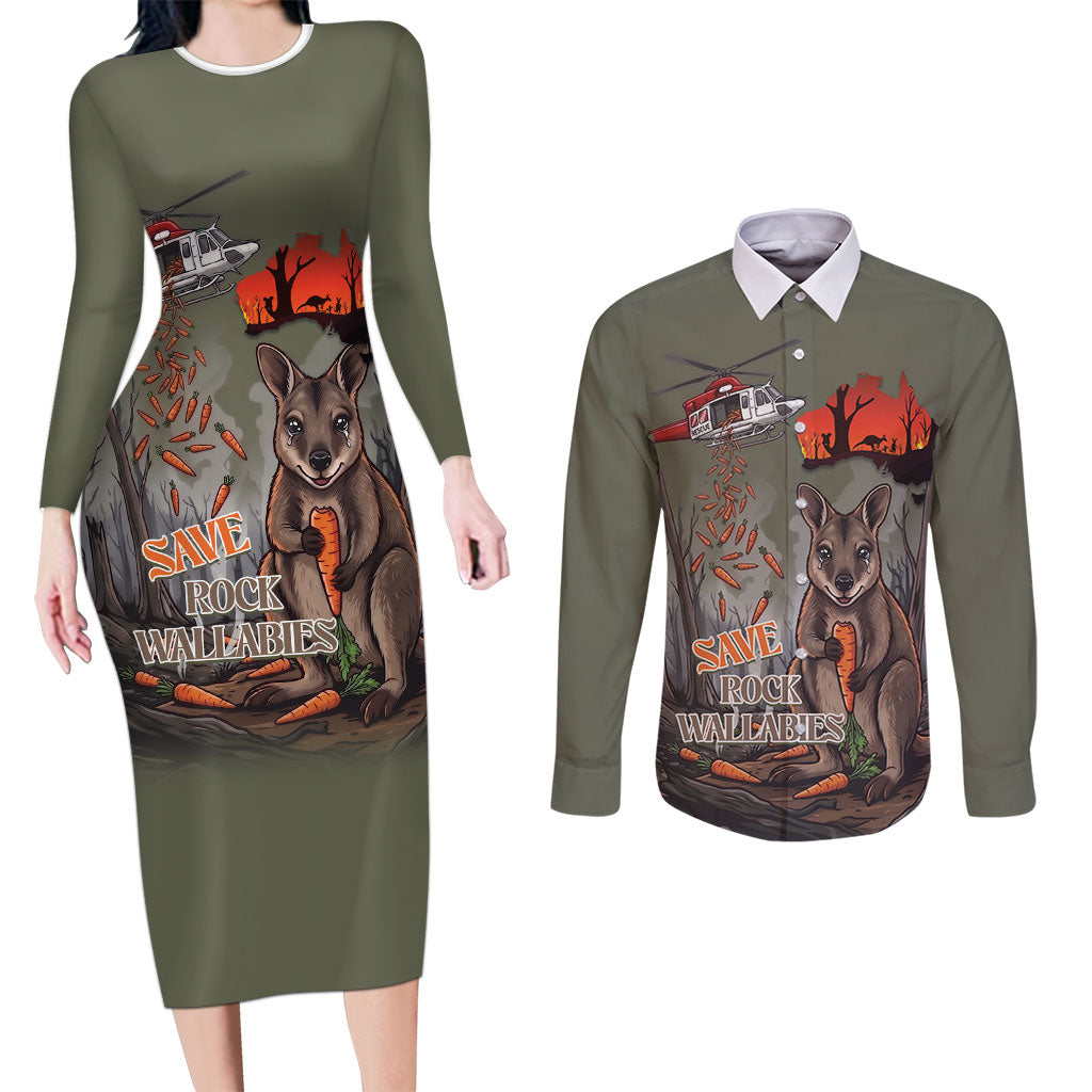 Save Rock Wallabies Australia 2026 Couples Matching Long Sleeve Bodycon Dress and Long Sleeve Button Shirt