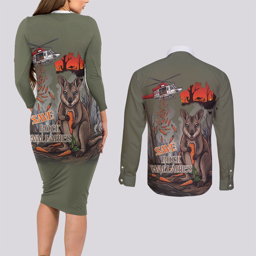 Save Rock Wallabies Australia 2026 Couples Matching Long Sleeve Bodycon Dress and Long Sleeve Button Shirt