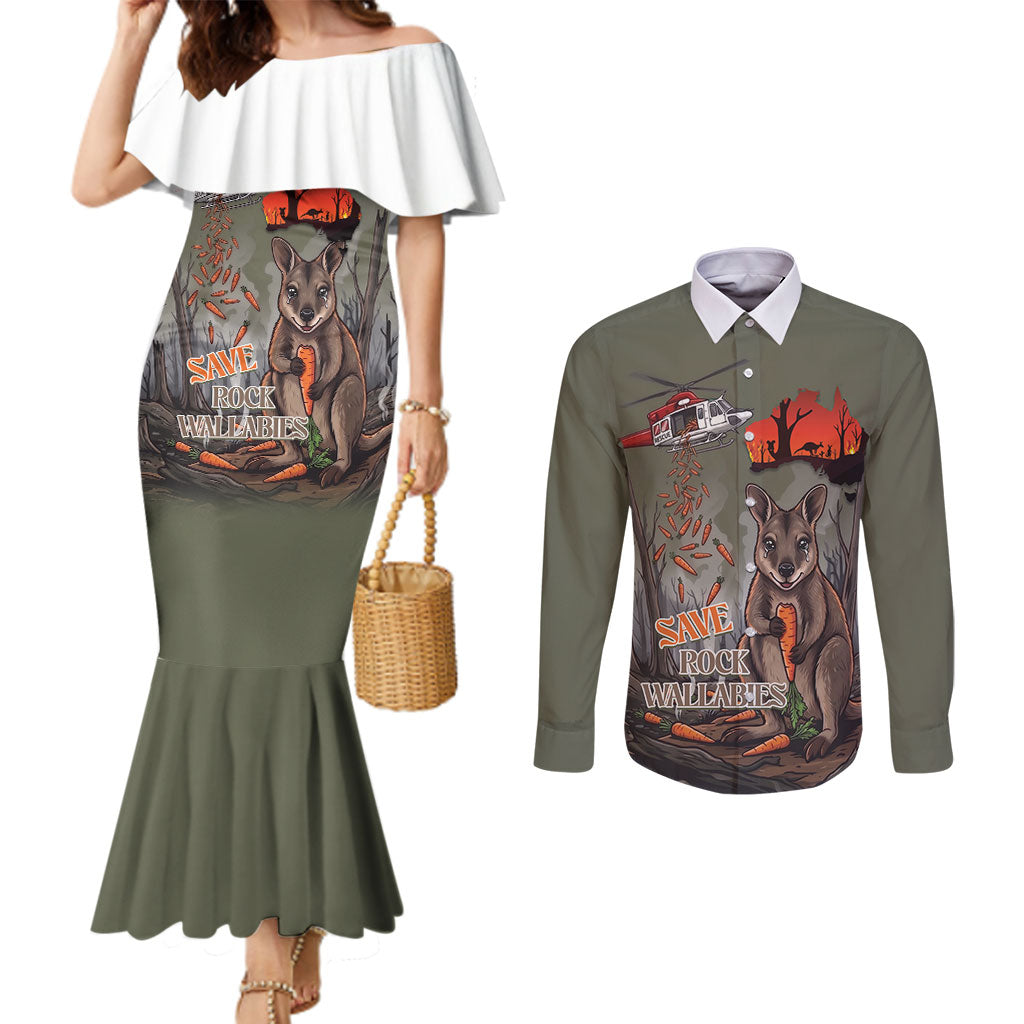 Save Rock Wallabies Australia 2026 Couples Matching Mermaid Dress and Long Sleeve Button Shirt