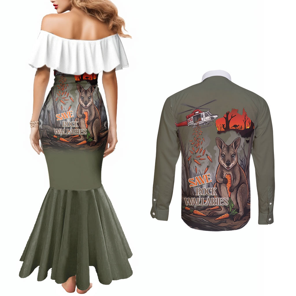 Save Rock Wallabies Australia 2026 Couples Matching Mermaid Dress and Long Sleeve Button Shirt