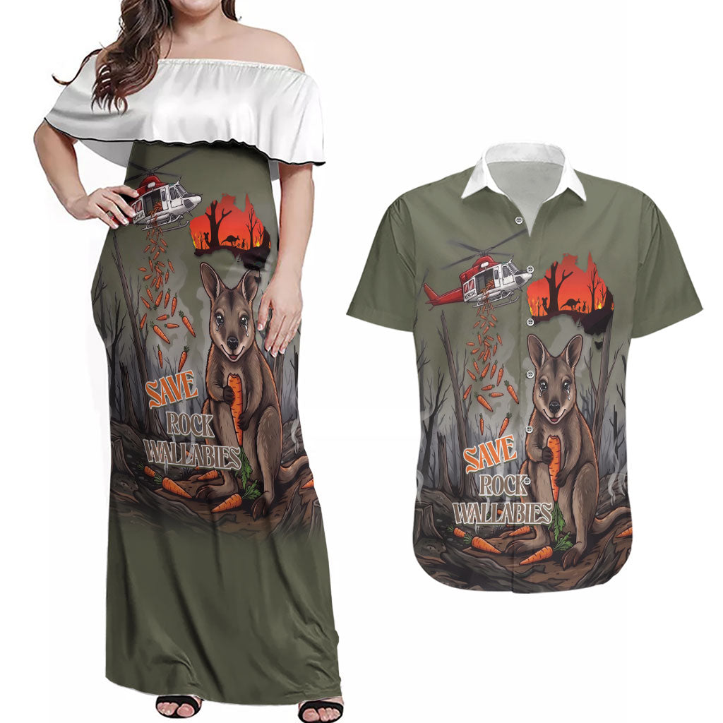 Save Rock Wallabies Australia 2026 Couples Matching Off Shoulder Maxi Dress and Hawaiian Shirt