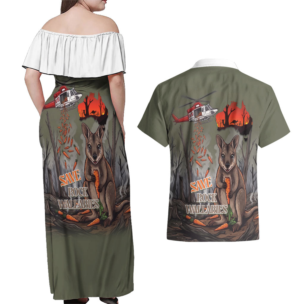Save Rock Wallabies Australia 2026 Couples Matching Off Shoulder Maxi Dress and Hawaiian Shirt