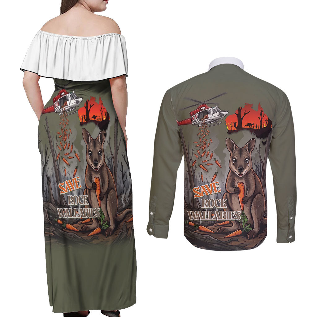 Save Rock Wallabies Australia 2026 Couples Matching Off Shoulder Maxi Dress and Long Sleeve Button Shirt