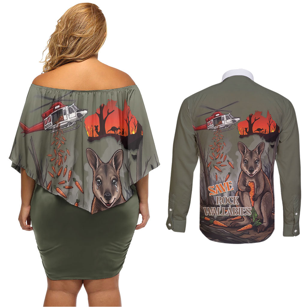 Save Rock Wallabies Australia 2026 Couples Matching Off Shoulder Short Dress and Long Sleeve Button Shirt