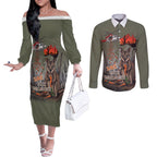 Save Rock Wallabies Australia 2026 Couples Matching Off The Shoulder Long Sleeve Dress and Long Sleeve Button Shirt