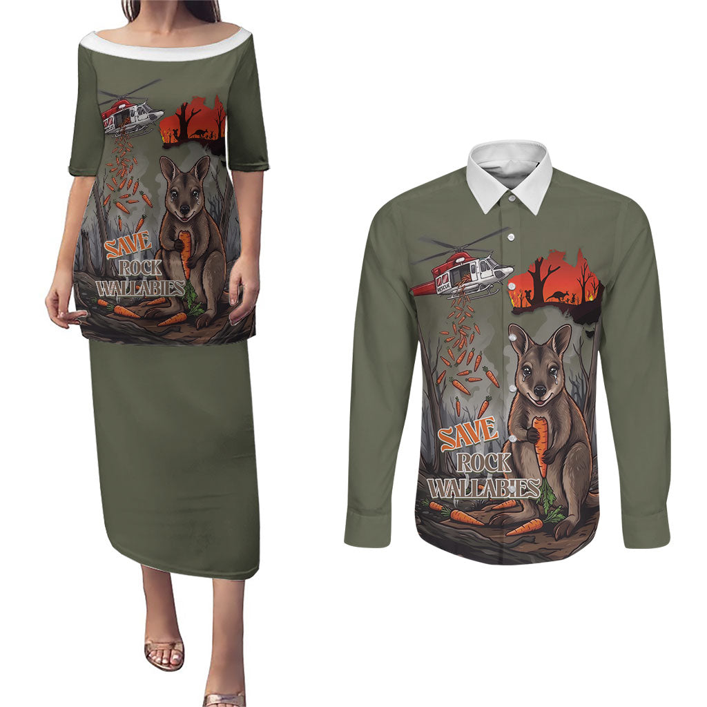 Save Rock Wallabies Australia 2026 Couples Matching Puletasi and Long Sleeve Button Shirt