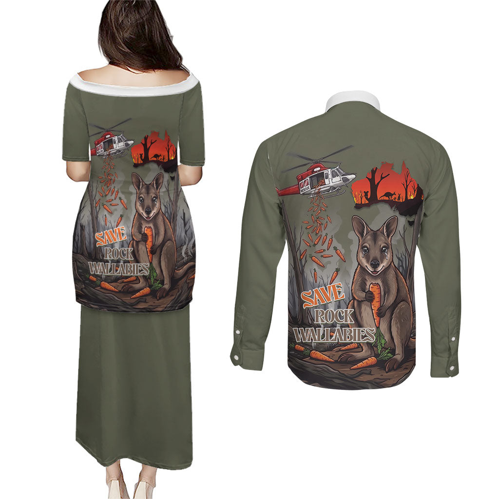 Save Rock Wallabies Australia 2026 Couples Matching Puletasi and Long Sleeve Button Shirt