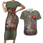 Save Rock Wallabies Australia 2026 Couples Matching Short Sleeve Bodycon Dress and Hawaiian Shirt