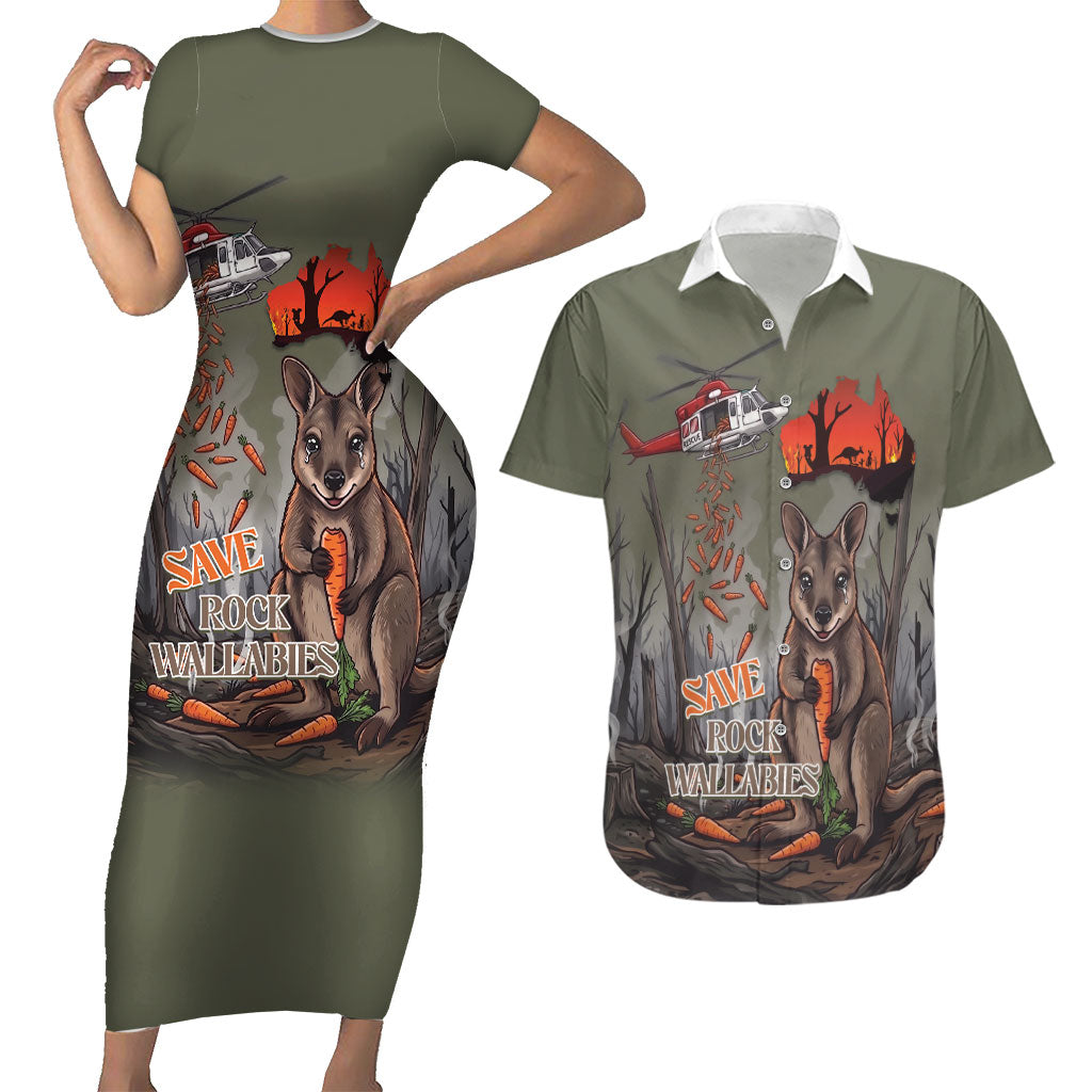 Save Rock Wallabies Australia 2026 Couples Matching Short Sleeve Bodycon Dress and Hawaiian Shirt