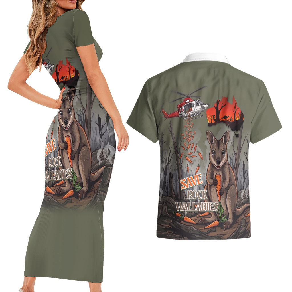 Save Rock Wallabies Australia 2026 Couples Matching Short Sleeve Bodycon Dress and Hawaiian Shirt