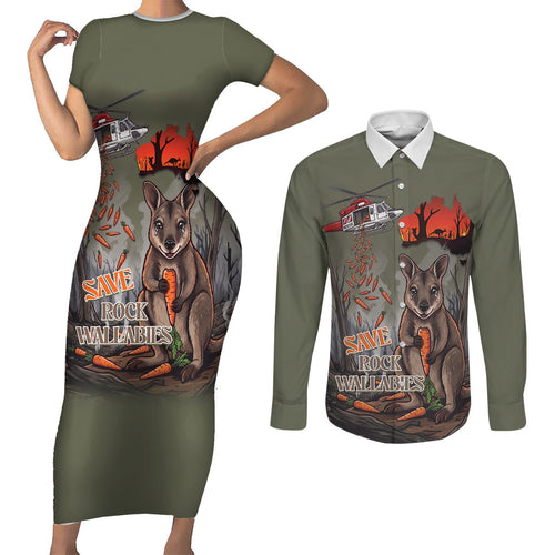 Save Rock Wallabies Australia 2026 Couples Matching Short Sleeve Bodycon Dress and Long Sleeve Button Shirt