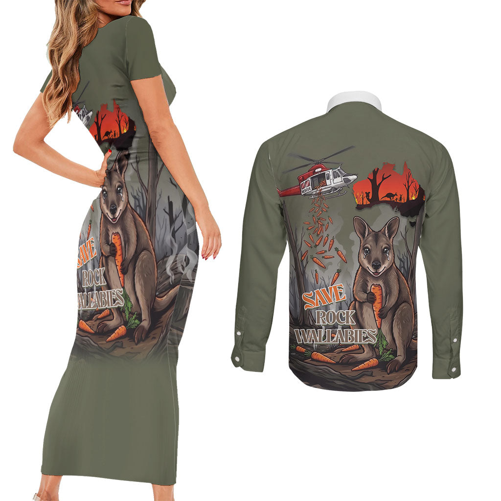 Save Rock Wallabies Australia 2026 Couples Matching Short Sleeve Bodycon Dress and Long Sleeve Button Shirt