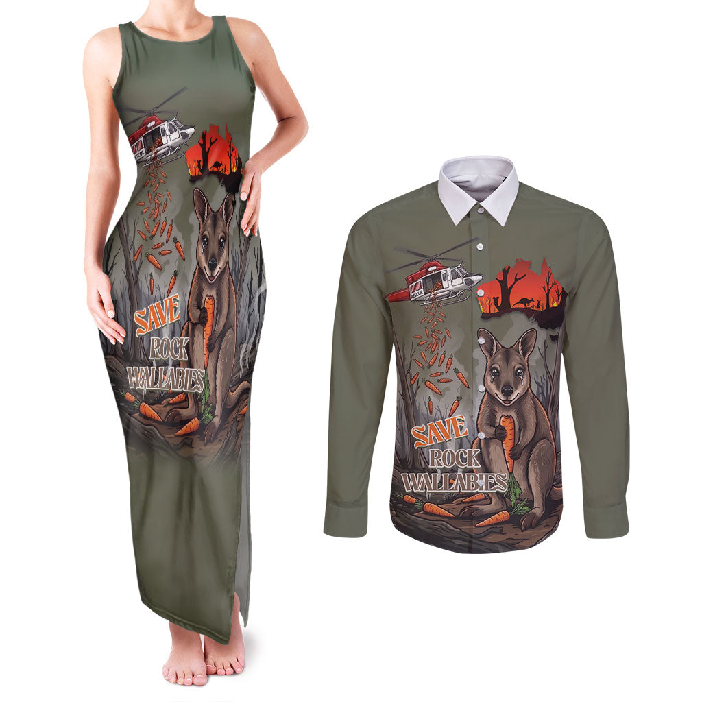 Save Rock Wallabies Australia 2026 Couples Matching Tank Maxi Dress and Long Sleeve Button Shirt