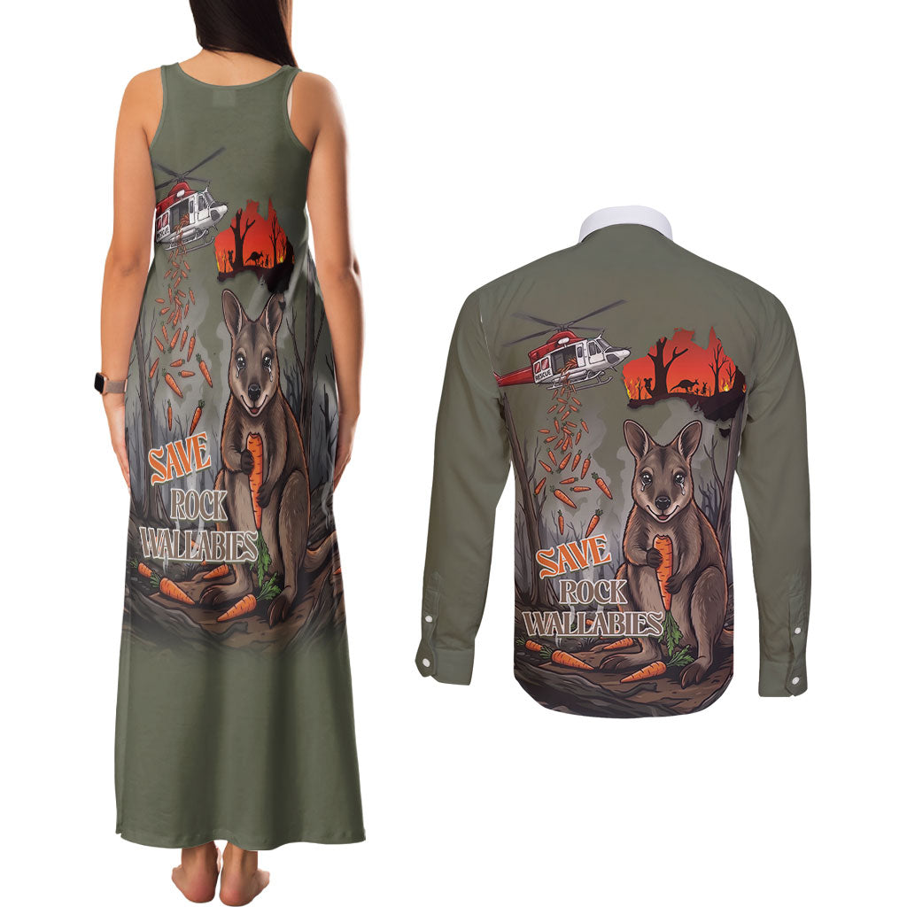 Save Rock Wallabies Australia 2026 Couples Matching Tank Maxi Dress and Long Sleeve Button Shirt