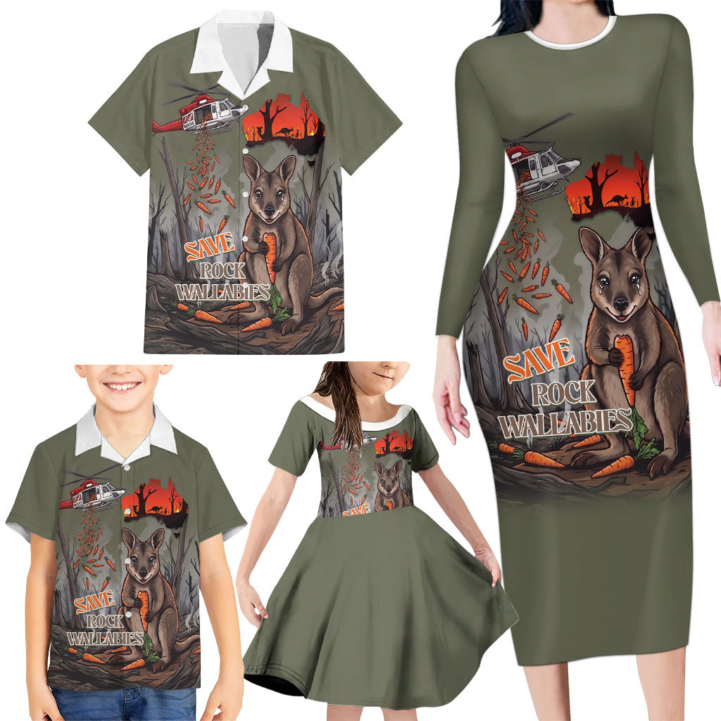 Save Rock Wallabies Australia 2026 Family Matching Long Sleeve Bodycon Dress and Hawaiian Shirt