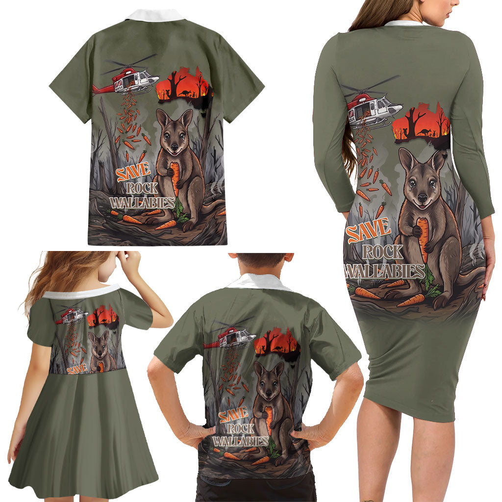 Save Rock Wallabies Australia 2026 Family Matching Long Sleeve Bodycon Dress and Hawaiian Shirt