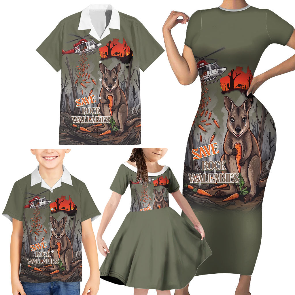 Save Rock Wallabies Australia 2026 Family Matching Short Sleeve Bodycon Dress and Hawaiian Shirt