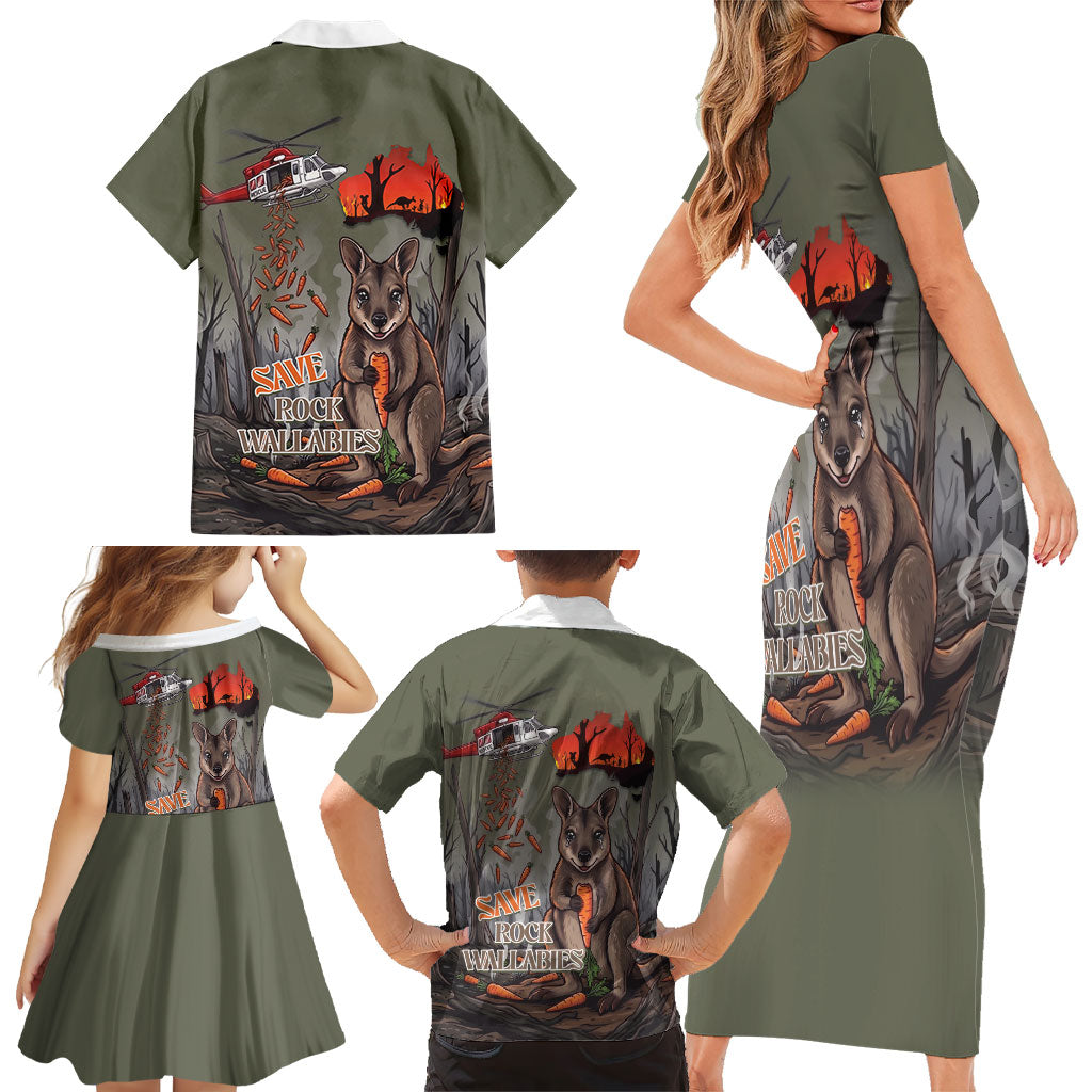 Save Rock Wallabies Australia 2026 Family Matching Short Sleeve Bodycon Dress and Hawaiian Shirt