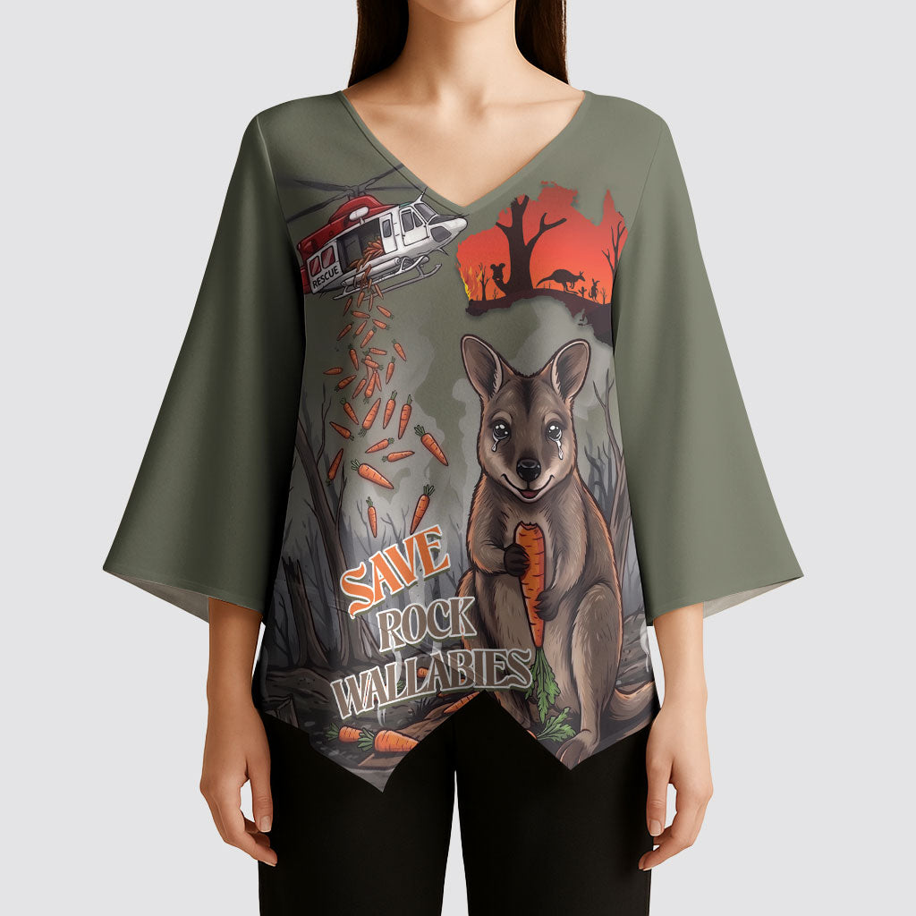 Save Rock Wallabies Australia 2026 Kimono Sleeve Blouse