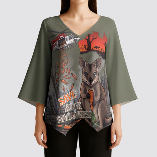 Save Rock Wallabies Australia 2026 Kimono Sleeve Blouse