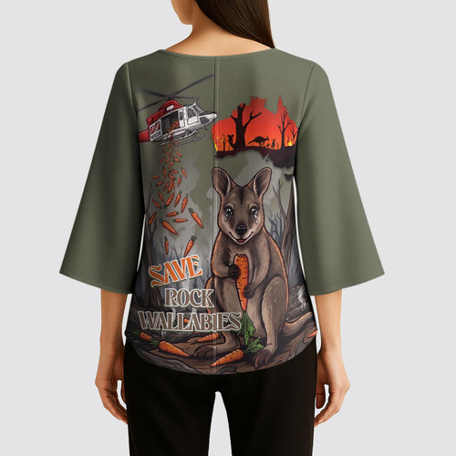 Save Rock Wallabies Australia 2026 Kimono Sleeve Blouse