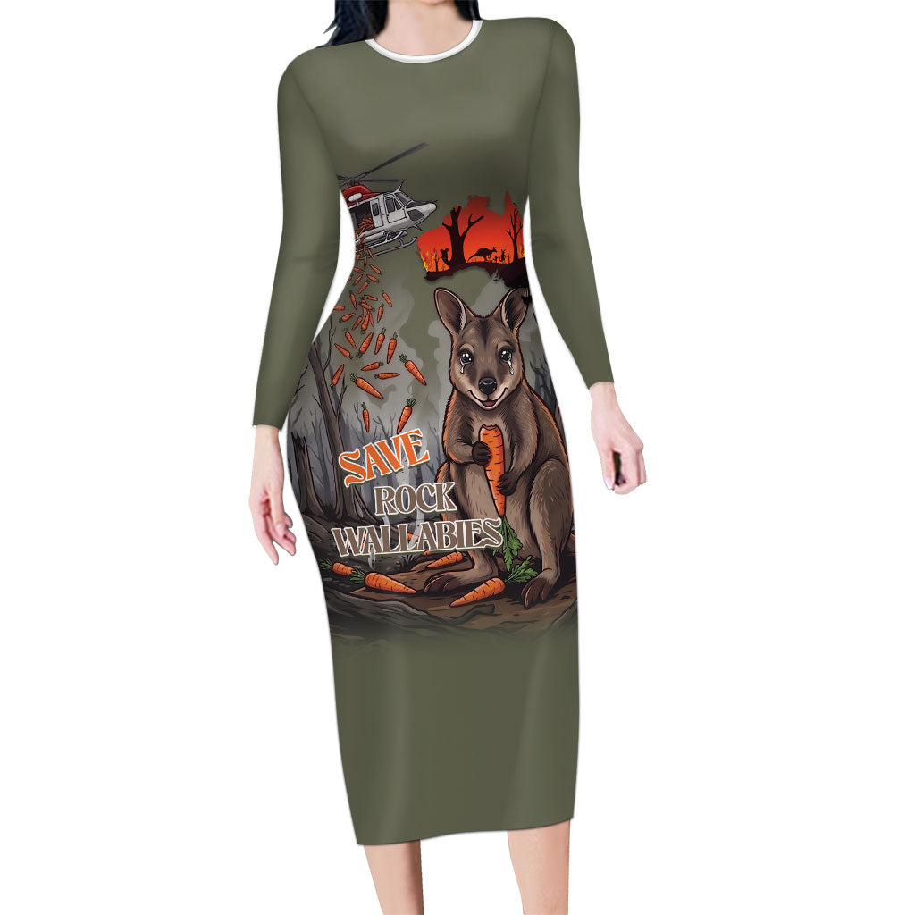Save Rock Wallabies Australia 2026 Long Sleeve Bodycon Dress