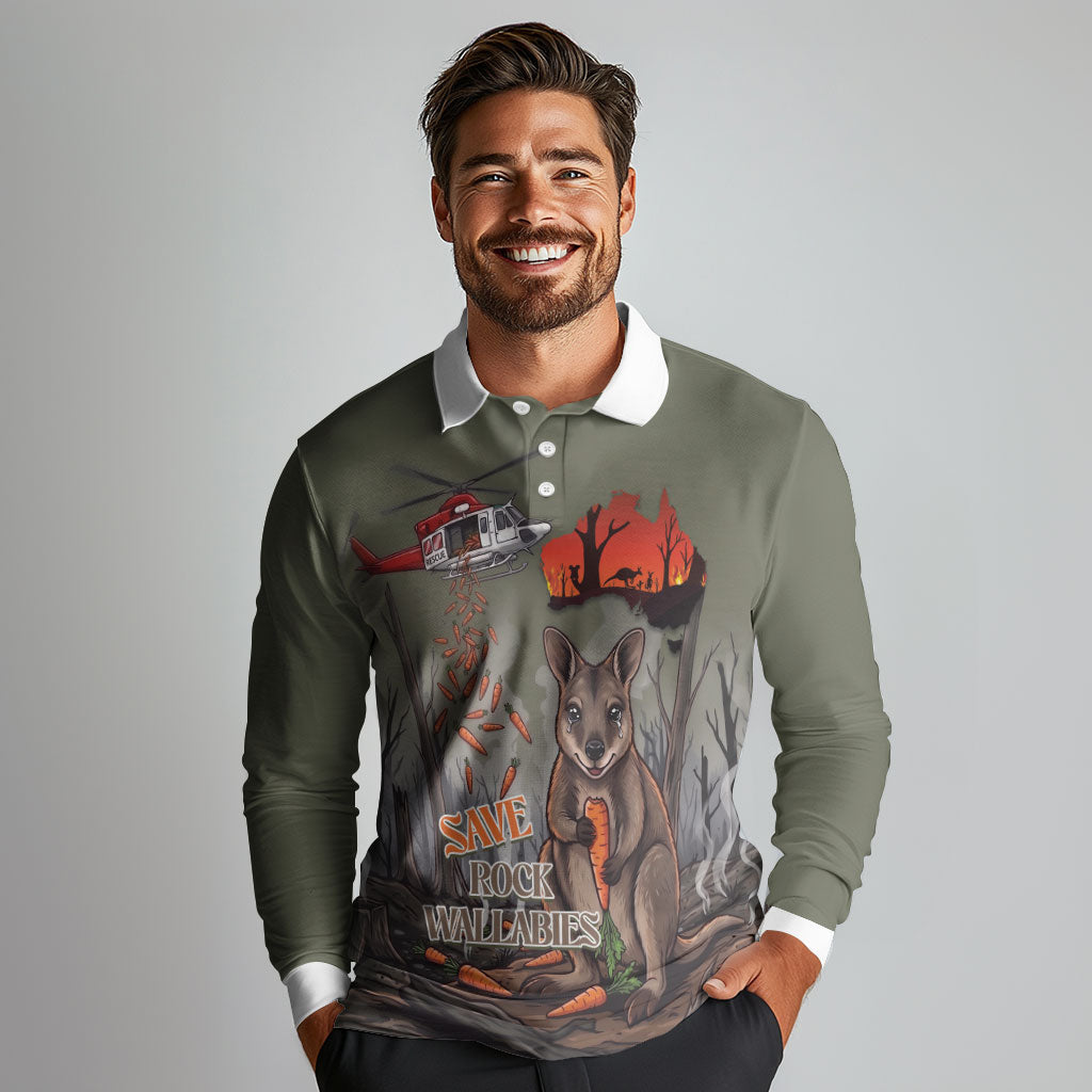 Save Rock Wallabies Australia 2026 Long Sleeve Polo Shirt