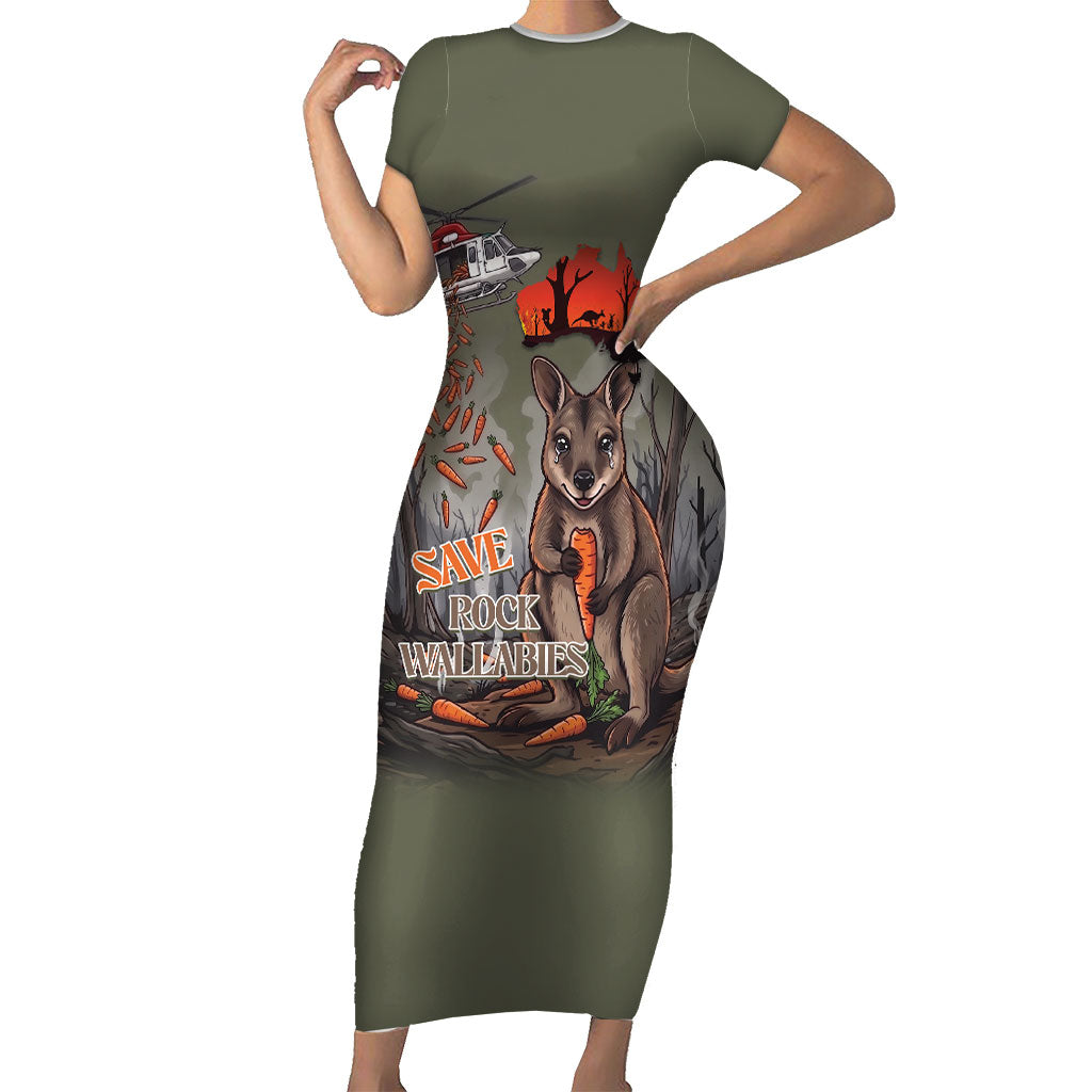 Save Rock Wallabies Australia 2026 Short Sleeve Bodycon Dress