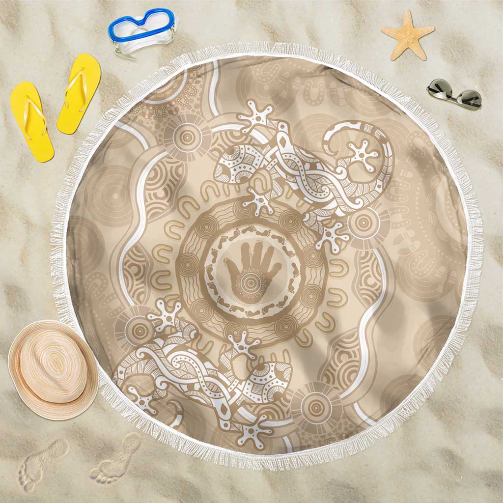 Beige Australia Lizard With Aboriginal Art Beach Blanket