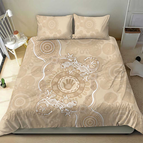 Beige Australia Lizard With Aboriginal Art Bedding Set