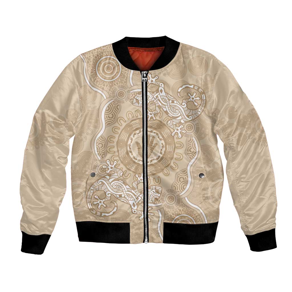 Beige Australia Lizard With Aboriginal Art Bomber Jacket