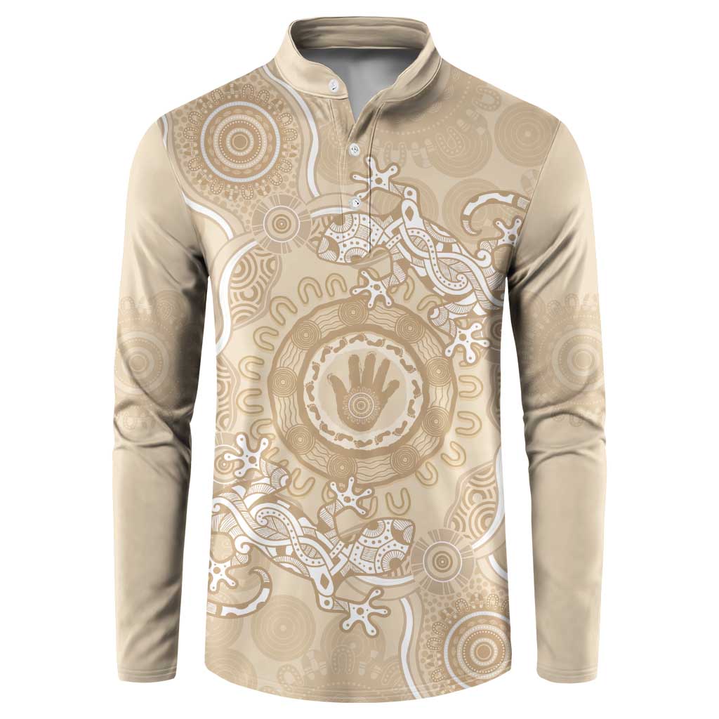 Beige Australia Lizard With Aboriginal Art Button Sweatshirt