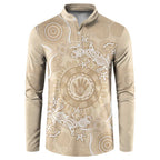Beige Australia Lizard With Aboriginal Art Button Sweatshirt