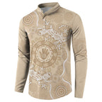 Beige Australia Lizard With Aboriginal Art Button Sweatshirt