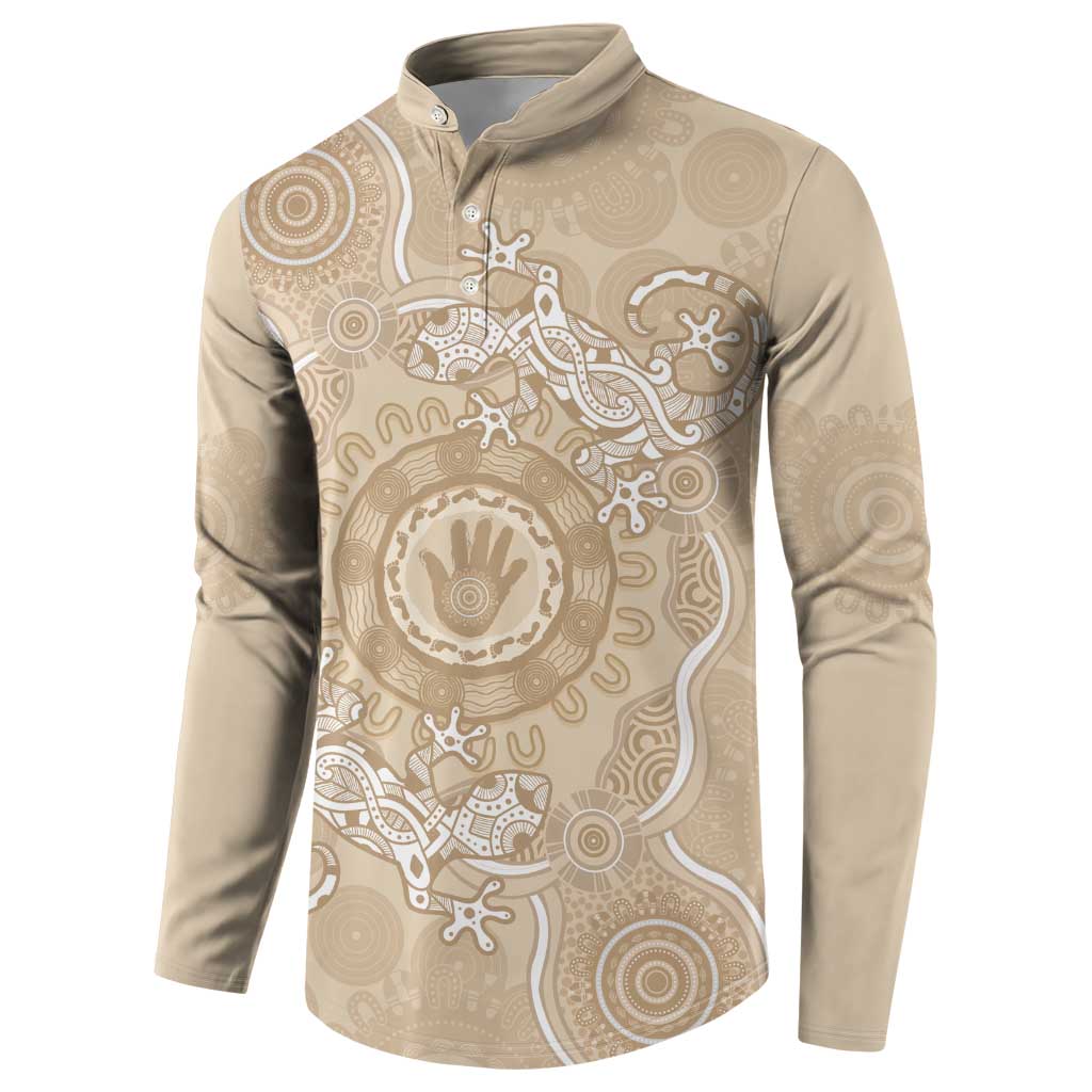 Beige Australia Lizard With Aboriginal Art Button Sweatshirt