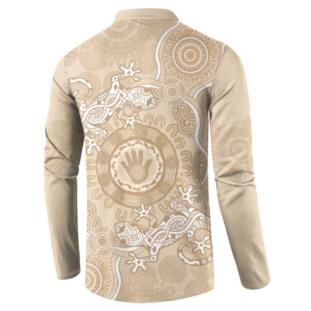 Beige Australia Lizard With Aboriginal Art Button Sweatshirt