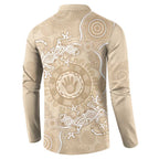 Beige Australia Lizard With Aboriginal Art Button Sweatshirt