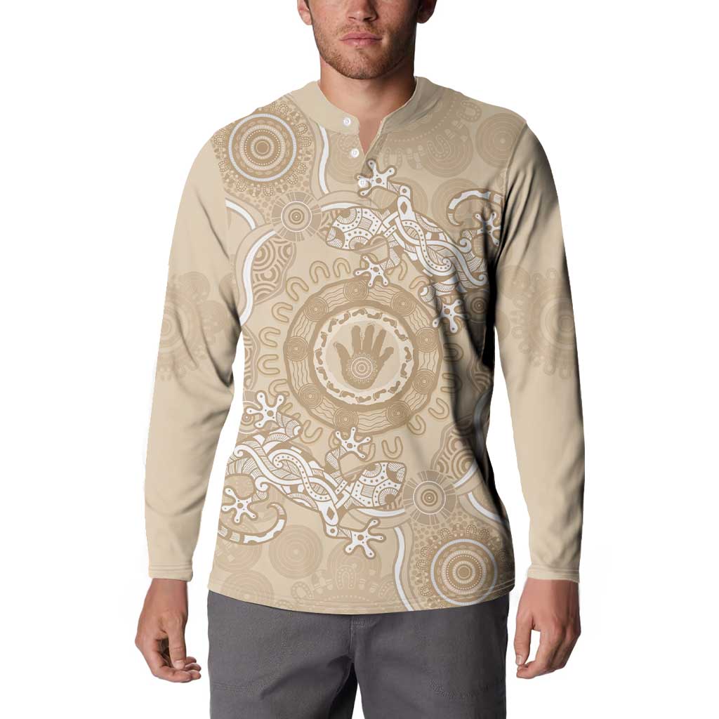 Beige Australia Lizard With Aboriginal Art Button Sweatshirt
