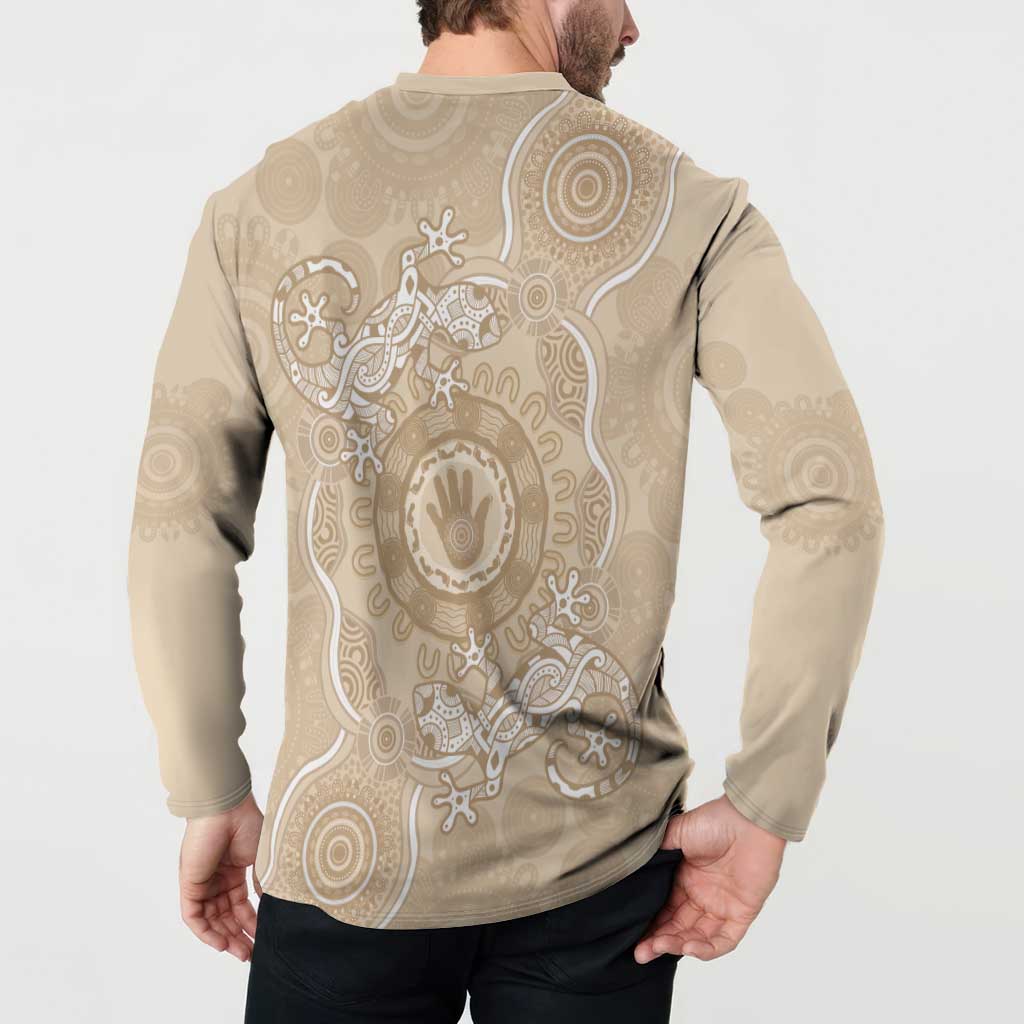 Beige Australia Lizard With Aboriginal Art Button Sweatshirt