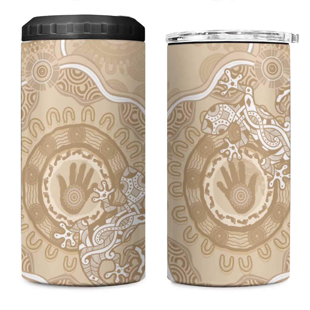 Beige Australia Lizard With Aboriginal Art 4 in 1 Can Cooler Tumbler