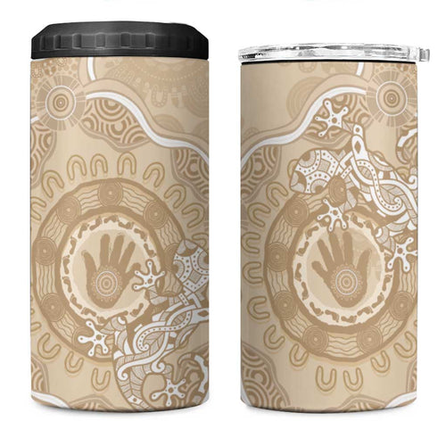 Beige Australia Lizard With Aboriginal Art 4 in 1 Can Cooler Tumbler