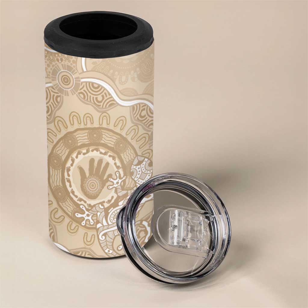 Beige Australia Lizard With Aboriginal Art 4 in 1 Can Cooler Tumbler
