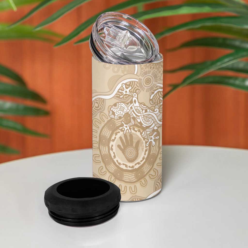 Beige Australia Lizard With Aboriginal Art 4 in 1 Can Cooler Tumbler