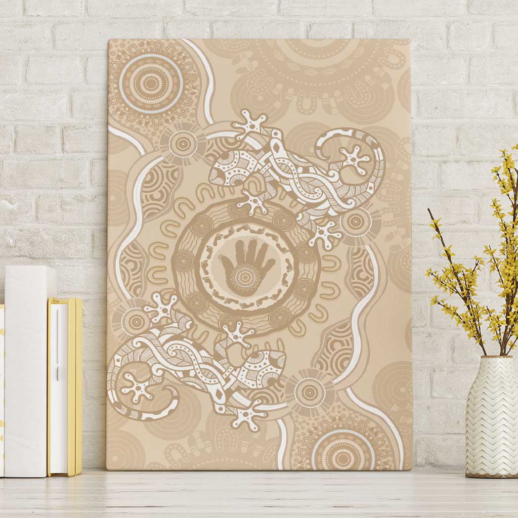 Beige Australia Lizard With Aboriginal Art Canvas Wall Art