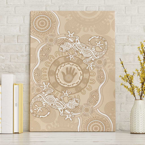 Beige Australia Lizard With Aboriginal Art Canvas Wall Art