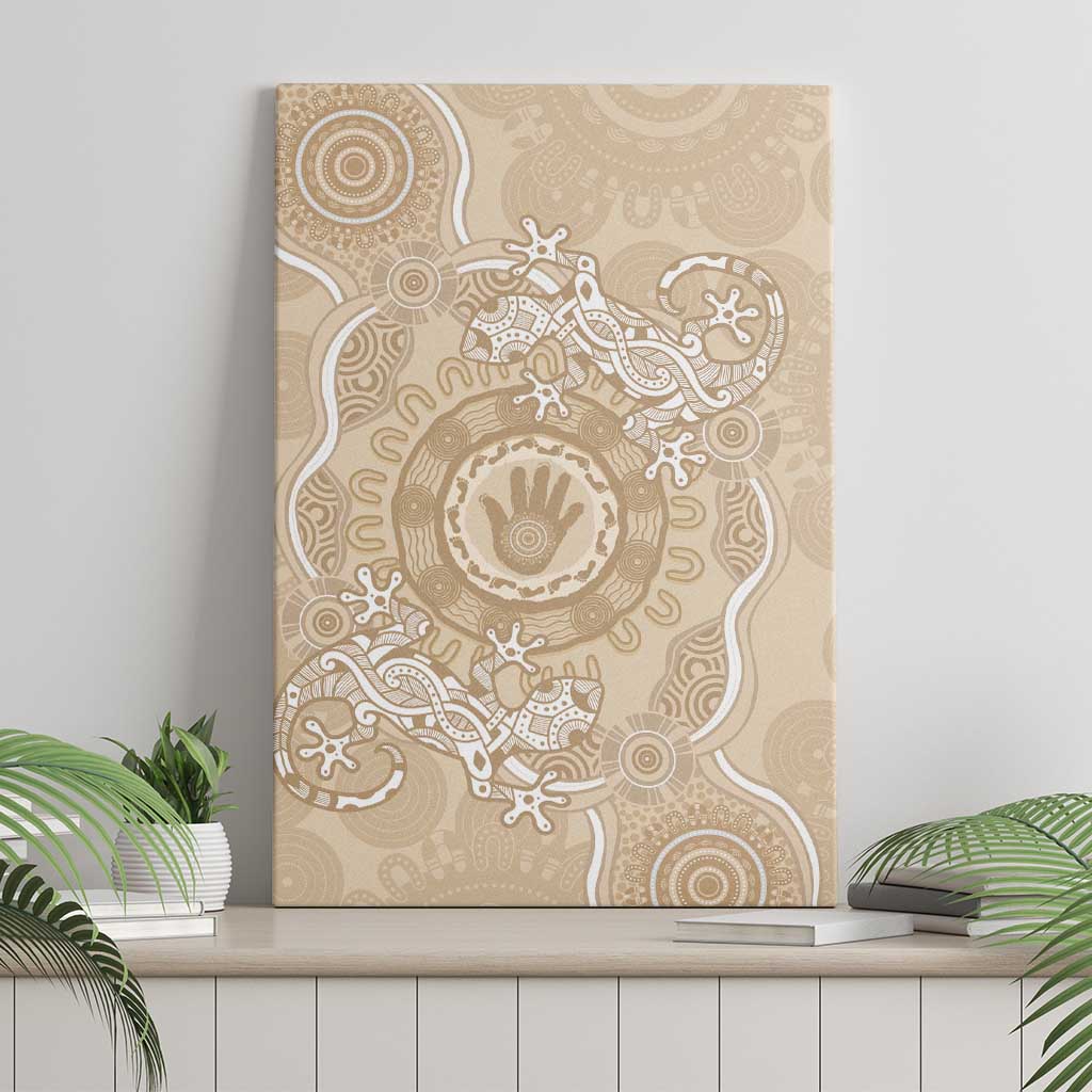 Beige Australia Lizard With Aboriginal Art Canvas Wall Art