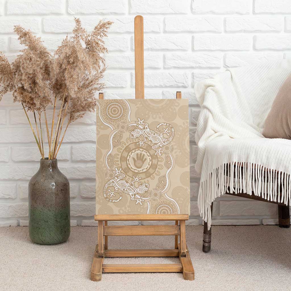 Beige Australia Lizard With Aboriginal Art Canvas Wall Art